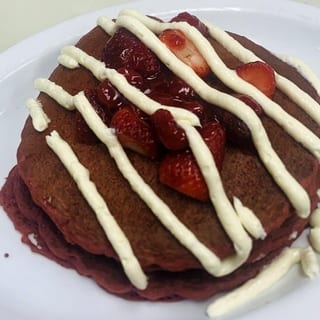 Red Velvet Strawberry Pancakes