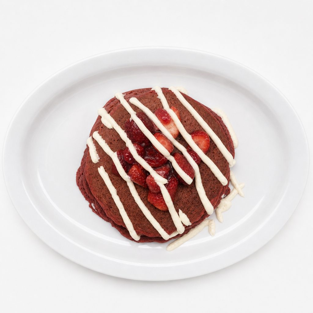 Red Velvet Strawberry Pancakes.