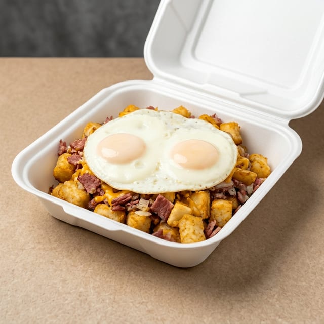 Homemade Corned Beef Hash & Eggs.