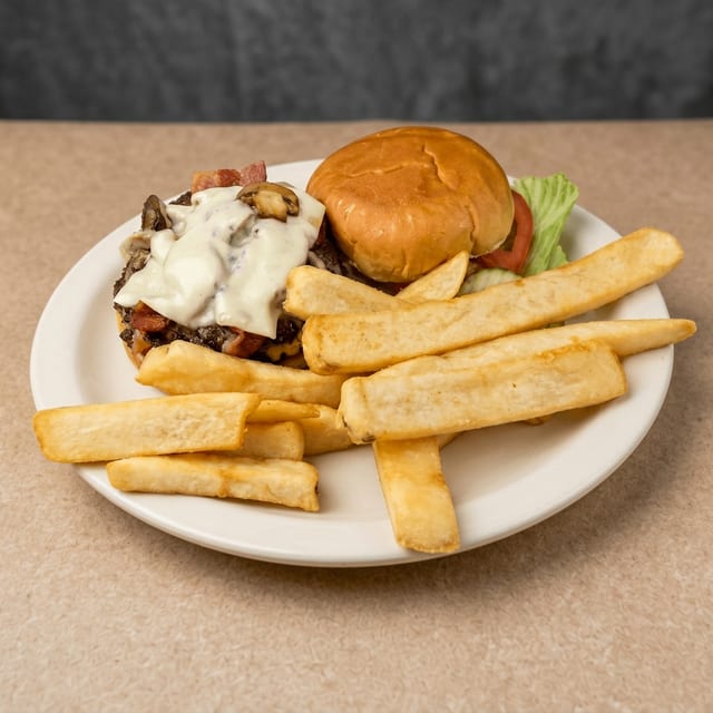 Mushroom Swiss Burger.