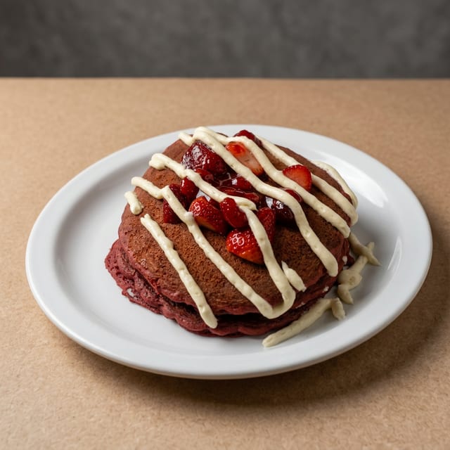 Red Velvet Strawberry Pancakes.