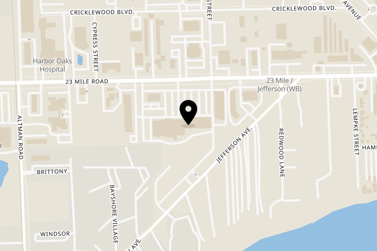 Map showing the location of Alexanders Deli Diner on 35254 23 Mile Rd in New Baltimore